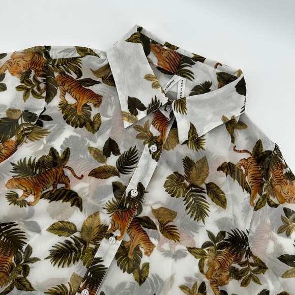 Live 4 Truth Women's Button Down kimono Shirt Tiger Print Palm Leaf Medium - Picture 1 of 9